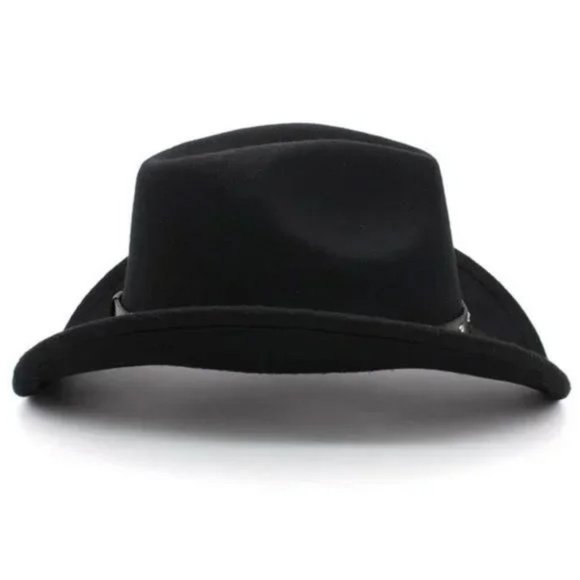 NEW Black Silver Stud Leather Band Embellished Felt Cowboy Cowgirl Western Hat - Picture 7 of 12